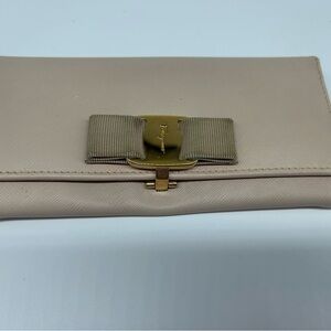 Salvatore Ferragamo KI-22 B559 Ribbon Bifold Long Wallet Beige Leather Women's